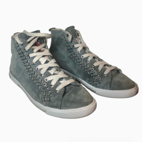Prada Mid Top Eyelet Cap Toe Gray Sneaker Size 37.5 / US 6.5-7 - Picture 1 of 10